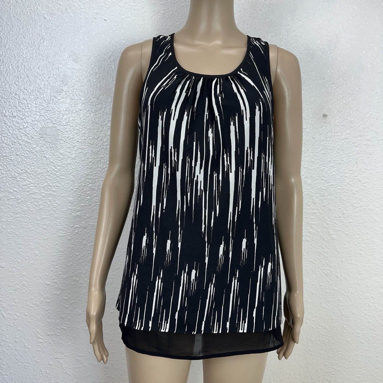Daniel Rainn Tank Top Womens S Black White Chiffon Office Siren Capsule Staple S